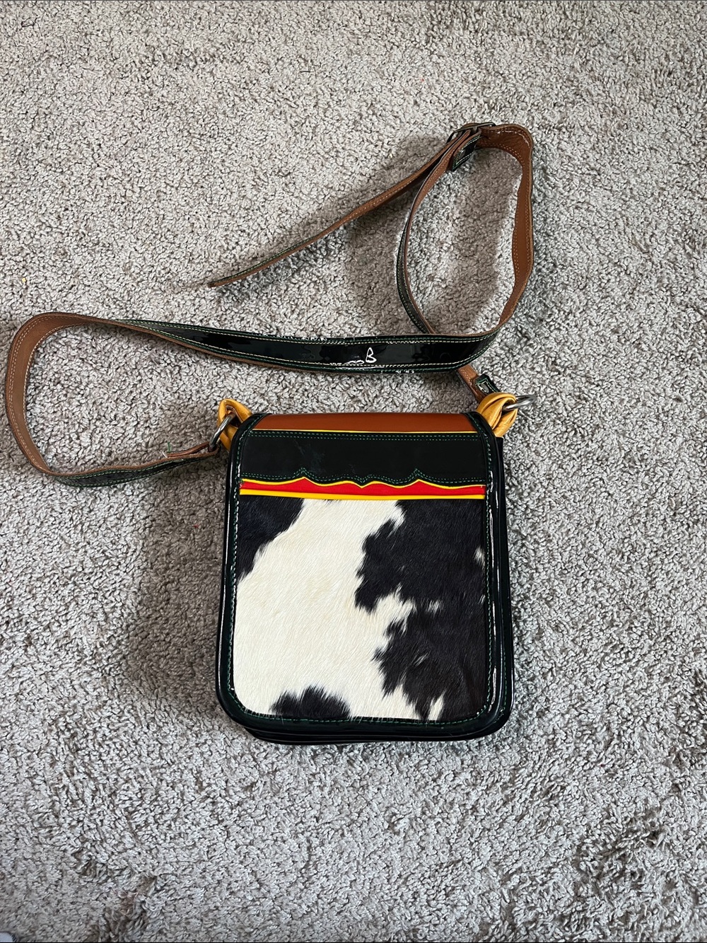 Carrieles Jerico Brown Leather Black White Cow Hide Fur Crossbody Bag Western